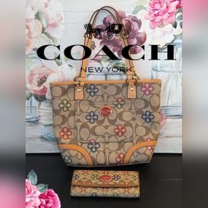 2pc COACH Peyton Signature Floral Clover Bag & Matching Wallet Set